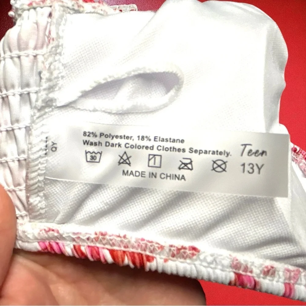 Adorable Girls Smocked Red & White Floral Bikini Set | Size 13Y | NWOT